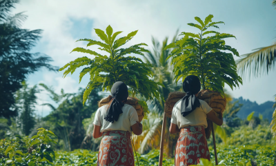 Traditional Attire Planting Scene in Panoramic View