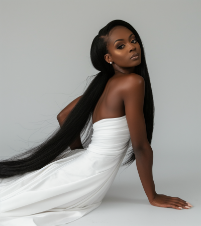 Sleek and Elegant African American Hair Weave Model Photo