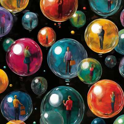 Illustration of Colorful Floating Bubbles with Individuals Inside