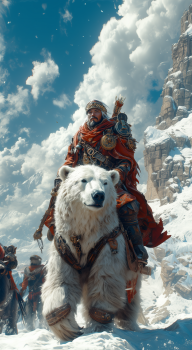 Kazakh Warrior Riding a White Bear