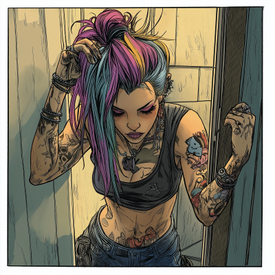 Punk Girl Stuck in Doggy Door
