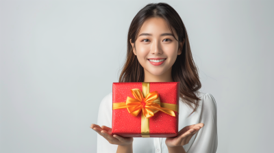 Young Asian Woman with Present Box