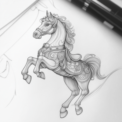 Pencil Drawn Carousel Horse Tattoo