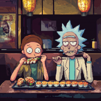 Pixelated Rick and Morty Sushi Time