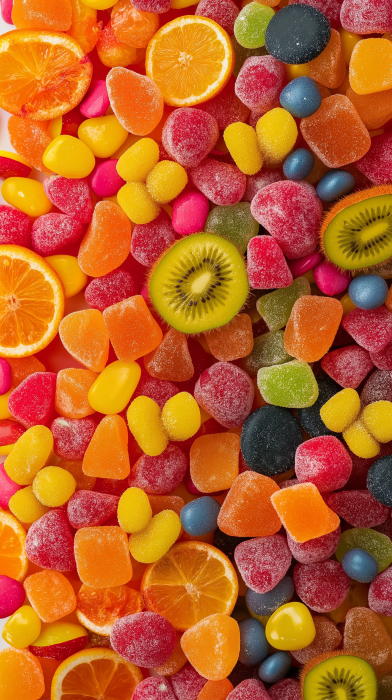 Colorful Fruits and Candies