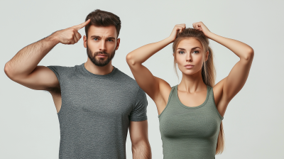 Confident Fitness Couple Pointing to Their Heads