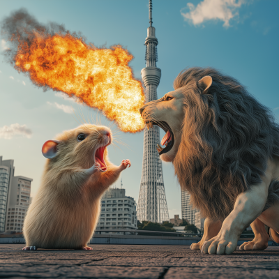 Battle of the Djungarian hamster and lion