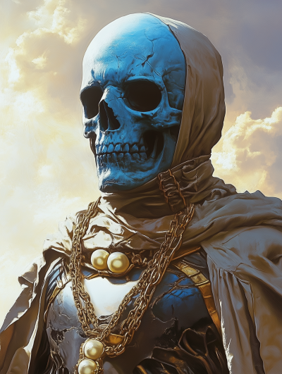 Hyperrealistic Lord with Blue Skull Illustration