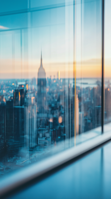 Cityscape through Glass Window