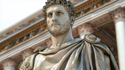 3D Hand-drawn Drawing of Roman Emperor with Detailed Buildings Background