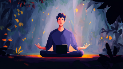 Simple Man Meditating in Lush Background