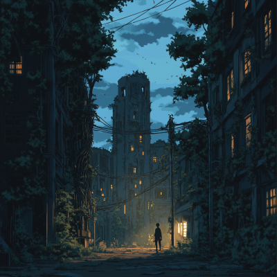 Studio Ghibli Style Artwork of a Person Wandering Through a Post