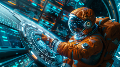 Astronaut in Spaceship with Hologram Trading Technology