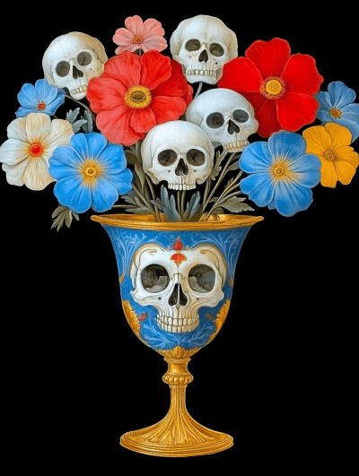 Skull Vase with Skull Flowers