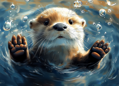 Otter Swimming in Children’s Book Style