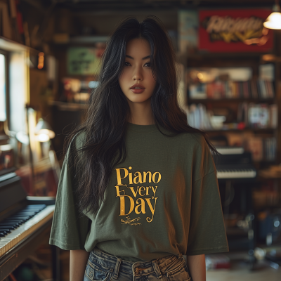 Gold Foil Printed Olive Green T-Shirt