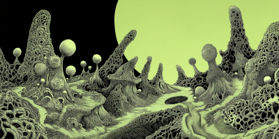 Psychedelic Microorganism Landscape Drawing