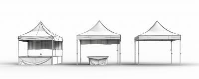 Black and White Technical Engineering Schematic of Vendor Tents