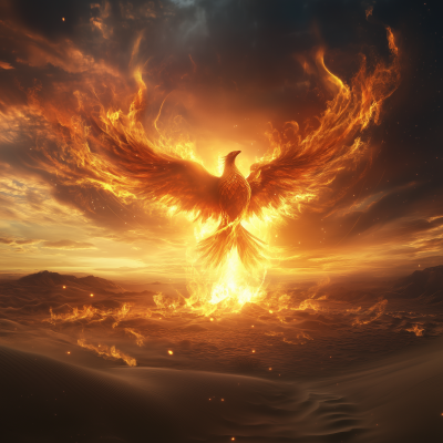 Fire Phoenix in Fantasy Desert