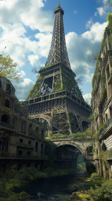 Abandoned futuristic Paris in year 2100