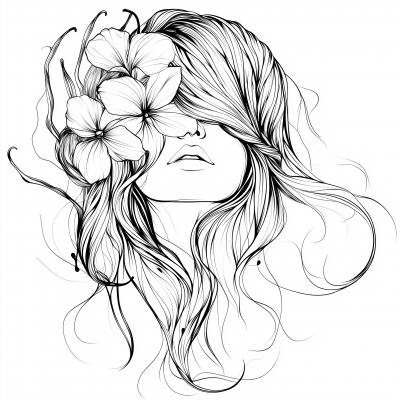 Woman’s Head with Vanilla Flowers Drawing