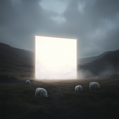 Glowing White Rectangle in Scottish Countryside