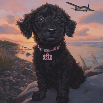 Labrodoodle Puppy on Beach at Sunset