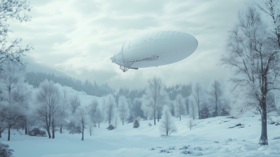 White Airship in Winter Landscape