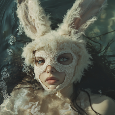 Model with Bunny Mask in Water