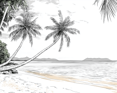 Rough Sketch of Beach with Coconut Trees