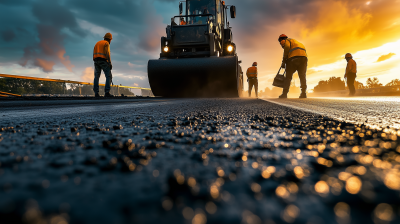 Construction Workers Laying Asphalt