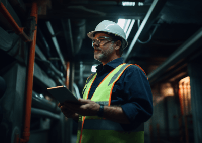 Construction Site Worker with Tablet