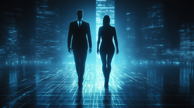 Cityscape Business Couple in TRON-style Environment