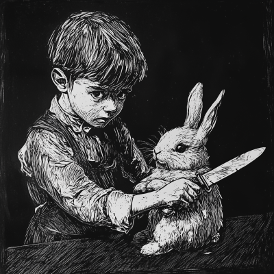 Boy with Knife and Plush Rabbit