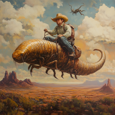 Cowboy Riding Flying Worm