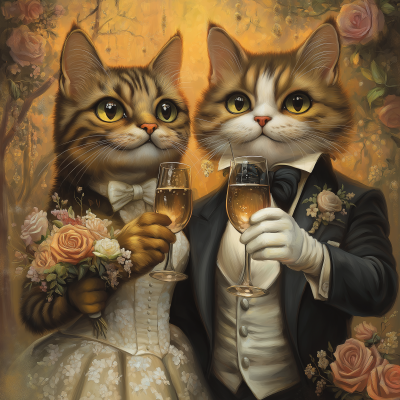 Celebratory Wedding Anniversary Cats Illustration