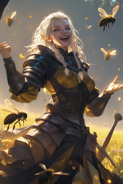 Elven Warrior surrounded by bees