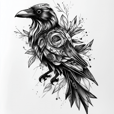 Psychedelic Raven Tattoo Design