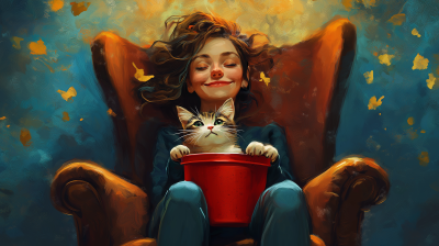 Woman with Cat in Bucket