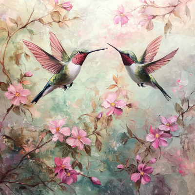 Hummingbirds with Pink Flowers