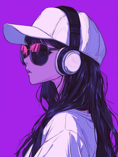 Anime Girl with White Cap and Sunglasses