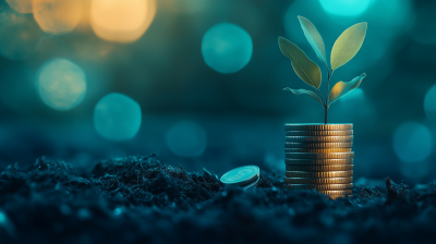 Growing Money Coin Stack with Green Background