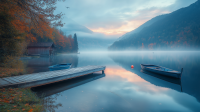 Tranquil Misty Lake at Dawn