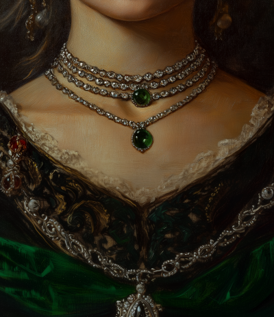 Women in Green Necklace Oil Painting