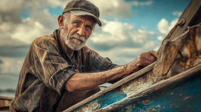 Old Man Working on Boat