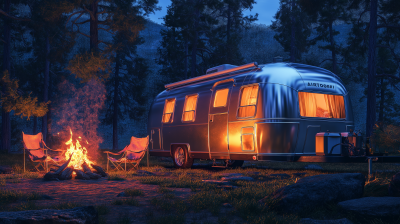 Modern Airstream Trailer in Camping Scene