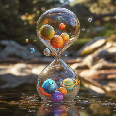 Colorful Planets in Enormous Hourglass