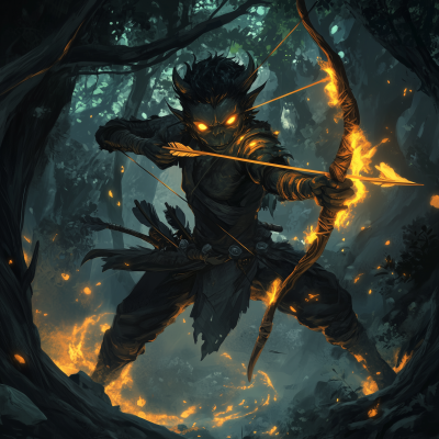 Demon with Bow and Arrow in Dark Forest