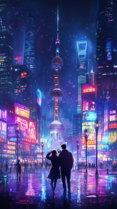 Anime cityscape at night