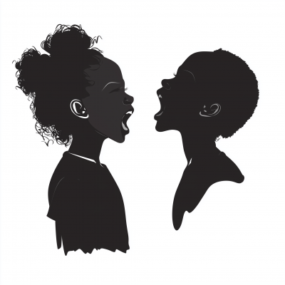 Silhouette of a young black girl shouting